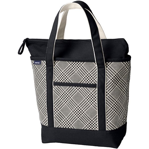 Lands' End Zip Top Printed Canvas Medium Tote Bag