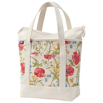 Lands' End Zip Top Printed Canvas Medium Tote Bag