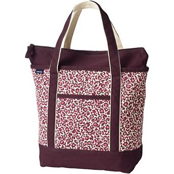 Lands' End Zip Top Printed Canvas Medium Tote Bag