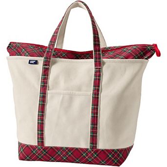 Lands' End Zip Top Printed Canvas Extra Large Tote Bag