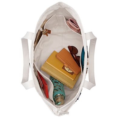 Lands' End Zip Top Printed Canvas Large Tote Bag