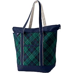 Land's End Canvas Tote Bag White Navy Blue Large 12" x