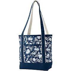 Lands' End Medium Natural 5 Pocket Open Top Canvas Tote Bag