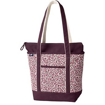 Lands' End Zip Top Printed Canvas Long Handle Tote Bag