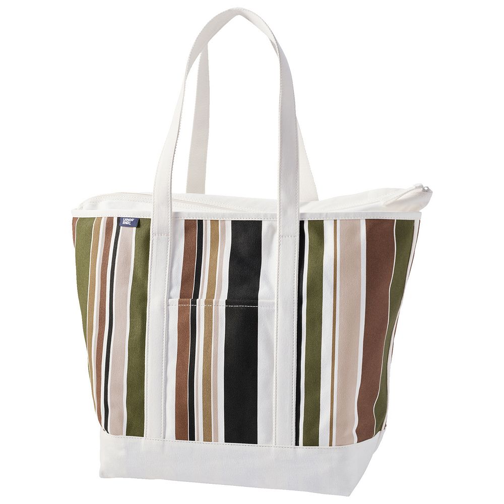 Lands' End Zip Top Canvas Long Handle Extra Large Tote Bag
