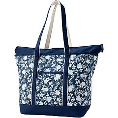 Lands' End Small Natural Open Top Long Handle Canvas Tote Bag - -  Natural/True Navy