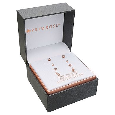 PRIMROSE 4-Pair 18k Gold Over Silver Cubic Zirconia Stud Earring Set