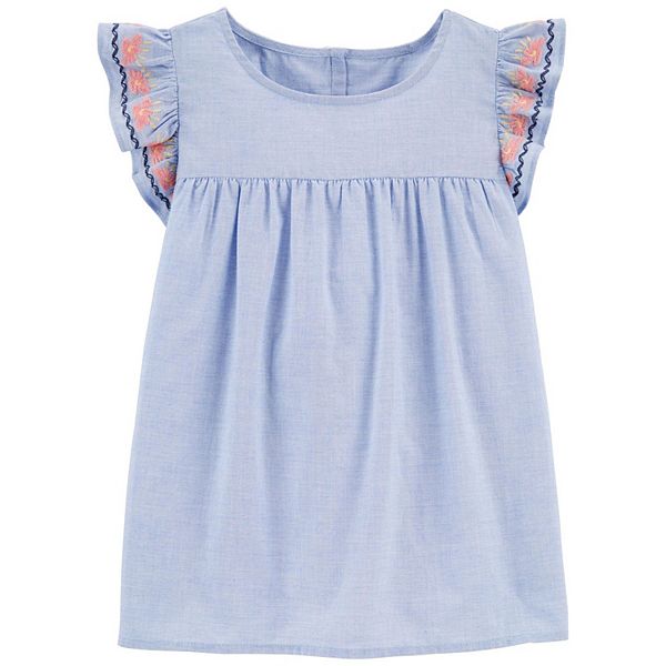 OshKosh B'Gosh Infant Girls' Chambray Ruffle Top NWT long sleeve shirt blouse 