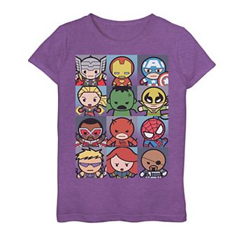 Girls 7-16 Marvel Kawaii Character Boxes Graphic Tee