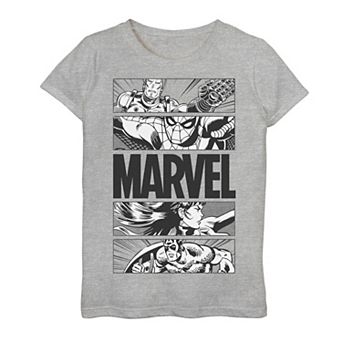 Girls 7-16 Marvel Line Art Comic Panels Graphic Tee