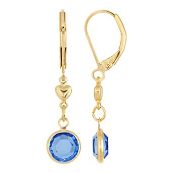 1928 Gold Tone Heart & Simulated Crystal Drop Earrings
