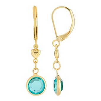 1928 Gold Tone Heart & Simulated Crystal Drop Earrings