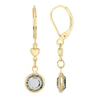 1928 Gold Tone Heart & Simulated Crystal Drop Earrings