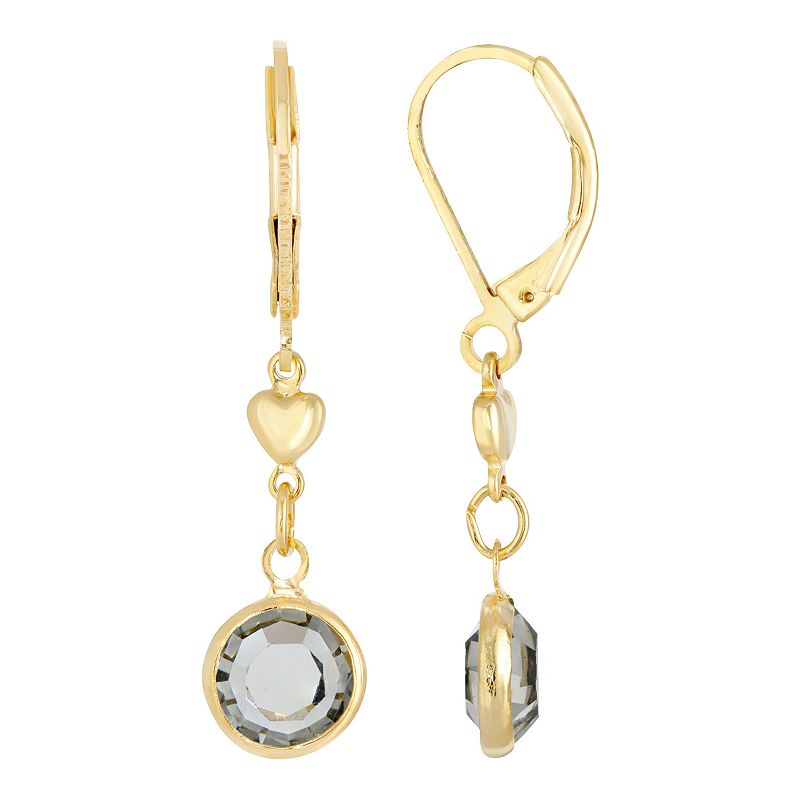 1928 Gold Tone Heart & Simulated Crystal Drop Earrings, Womens, Black