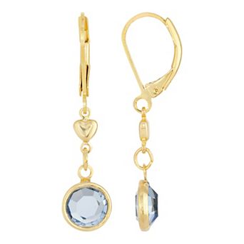 1928 Gold Tone Heart & Simulated Crystal Drop Earrings