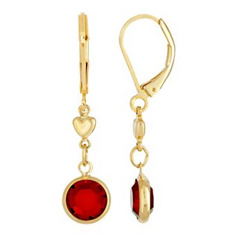 1928 Gold Tone Heart & Simulated Crystal Drop Earrings