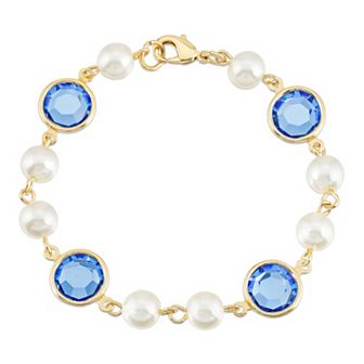 1928 Gold Tone Simulated Pearl & Crystal Chain Bracelet