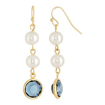 1928 Gold Tone Simulated Pearl & Crystal Drop Earrings
