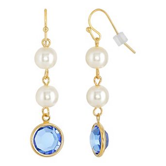1928 Gold Tone Simulated Pearl & Crystal Drop Earrings
