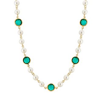 1928 Gold Tone Simulated Pearl & Crystal Strandage Necklace