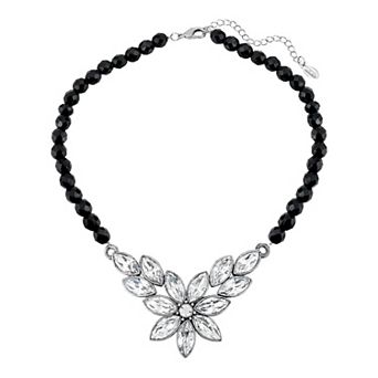 1928 Silver Tone Simulated Crystal Flower Frontal Necklace