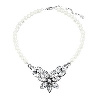 1928 Silver Tone Simulated Crystal Flower Frontal Necklace