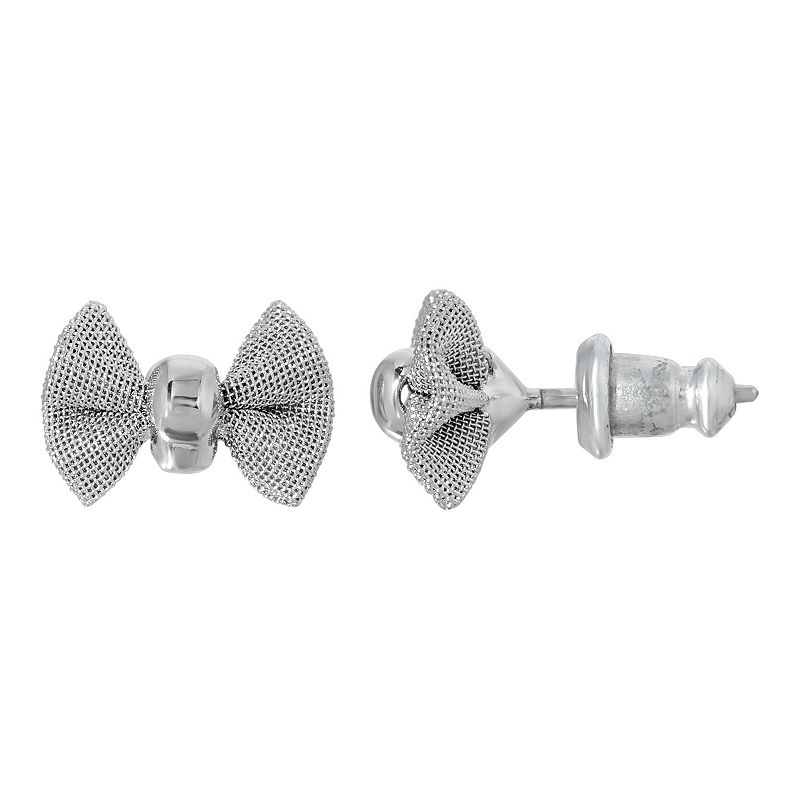 1928 Small Bow Stud Earrings, Womens, Silver