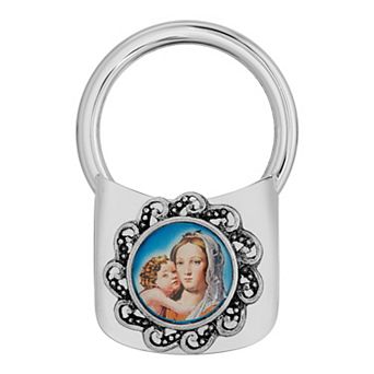 1928 Silver Tone Mary and Child Key Fob