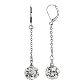 1928 Silver Tone Simulated Crystal Fireball Linear Drop Earrings