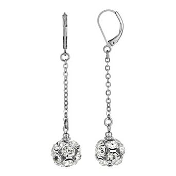 1928 Silver Tone Simulated Crystal Fireball Linear Drop Earrings
