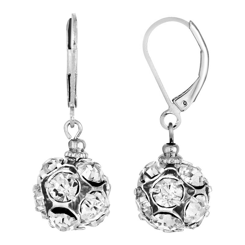 1928 Silver Tone Simulated Crystal Fireball Drop Earrings, Womens