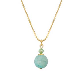 1928 Gold Tone Semi-Precious Turquoise Beaded Pendant Necklace