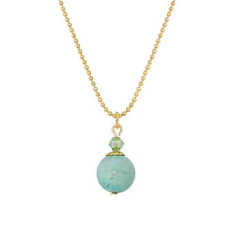 1928 Gold Tone Semi-Precious Turquoise Beaded Pendant Necklace