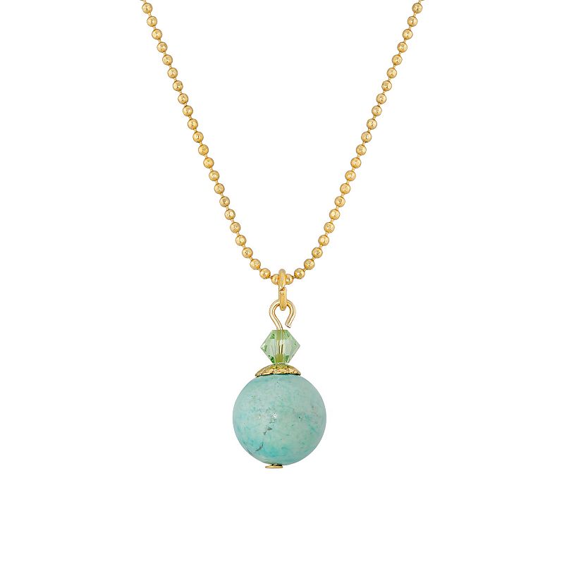 1928 Gold Tone Semi-Precious Turquoise Beaded Pendant Necklace, Womens, Bl