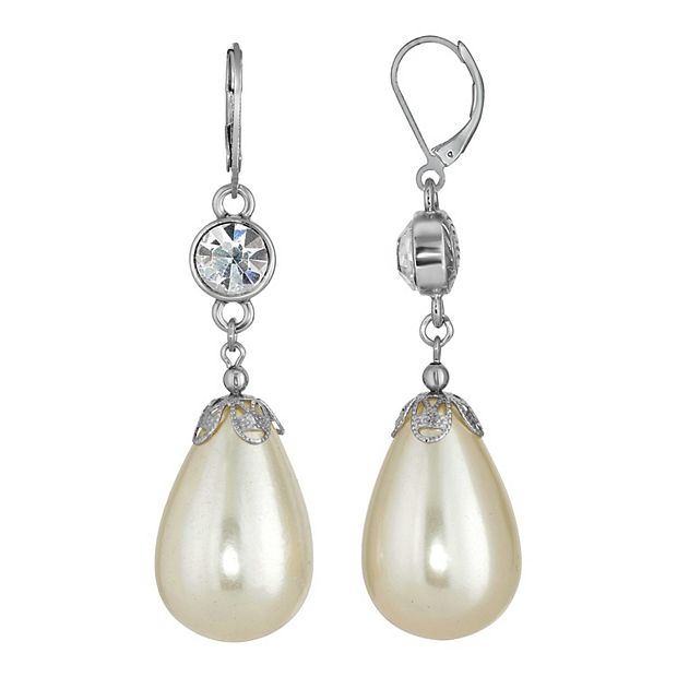 Pearl Drop Earrings (Silver Tone)