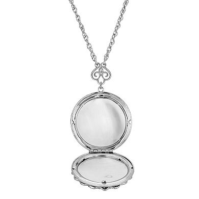 1928 Silver Tone Round Simulated Crystal Locket Necklace