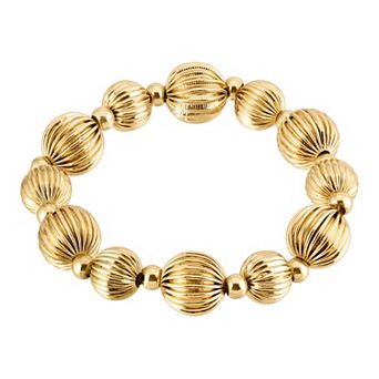 1928 Gold Tone Textured Beaded Stretch Bracelet