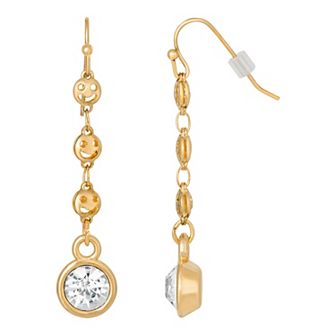 1928 Gold Tone Happy Face Chain Linear Drop Earring