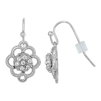 1928 Silver Tone Simulated Crystal Small Floral Drop Earrings