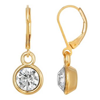 1928 Gold Tone Minimalist Simulated Crystal Drop Earrings