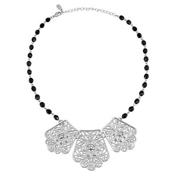 1928 Silver Tone Filigree Collar Necklace
