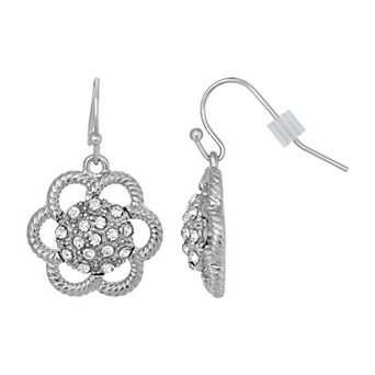 1928 Silver Tone Simulated Crystal Floral Drop Earrings