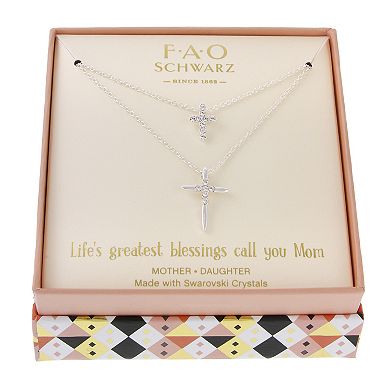 FAO Schwarz Silver Tone Cross Pendant Necklace Set