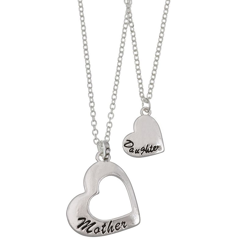 FAO Schwarz Silver Tone Heart Pendant Necklace Set, Womens