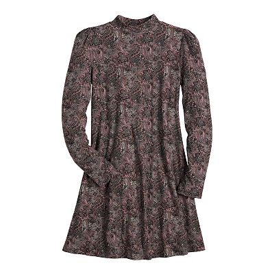 Juniors' SO Puff-Sleeve Mockneck Fit & Flare Dress