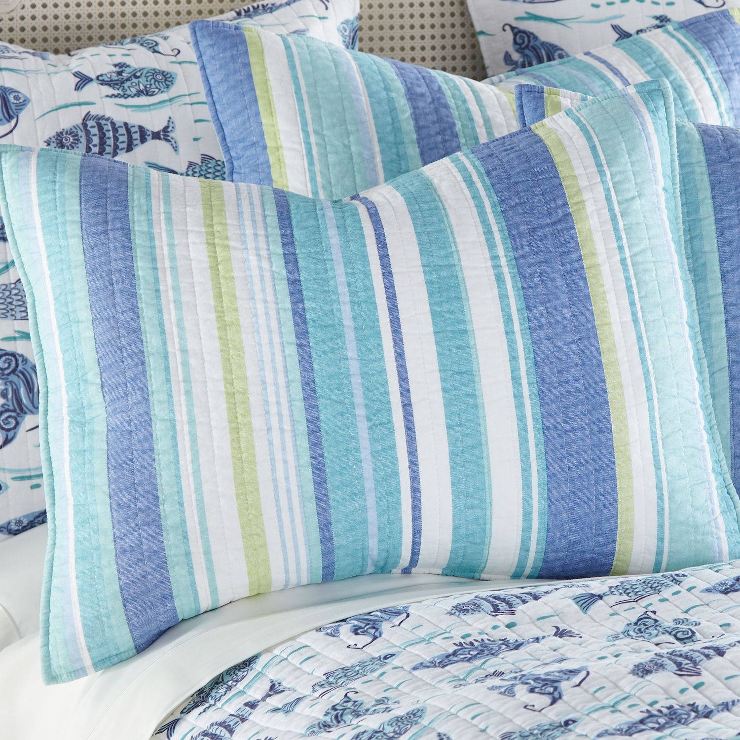 Levtex Home - Truro Quilt Set - King/Cal King Quilt + Two King Pillow Shams - Stripe in Shades of Blue - Quilt Size (106x92in.) and Pillow Sham Size (36x20in.) - Reversible - Cotton