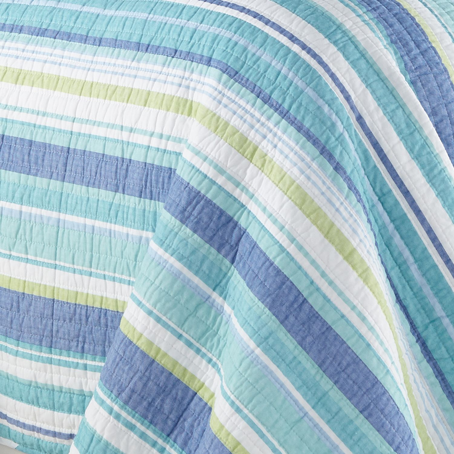 Levtex Home Set Trapunta Laida Beach Per Letto Matrimoniale, 100% Cotone Con Righe Costa E Pesci Tropicali, Verde Blu E Bianco