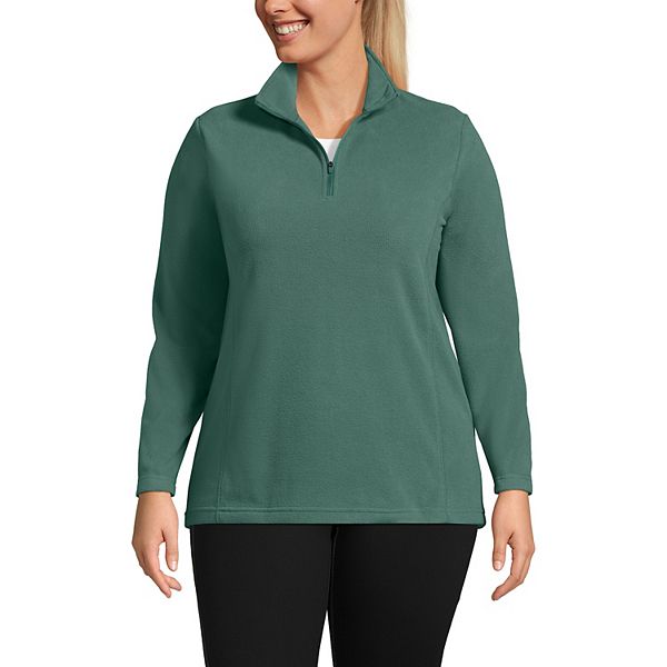 Pull Polaire Femme Lands' End - 1/4 Zip, Vert, Manches Longues, Taille M (10-12)