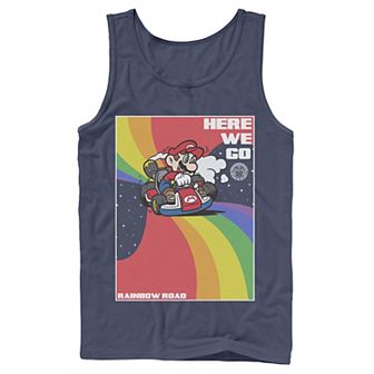 Adult Mario Kart Pride Mario Here We Go Rainbow Road Poster Tank Top