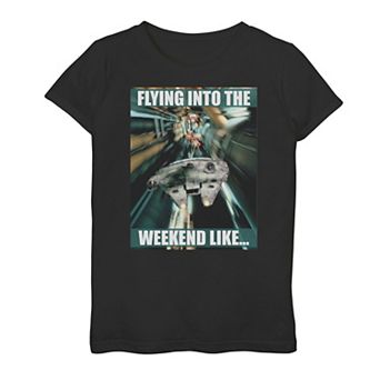 Girls 7-16 Star Wars Millennium Falcon Weekend Meme Graphic Tee